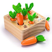 Wooden Toys For 1 2 3 Years Old Boys And Girls Montessori Size Sorting & Counting Puzzle Game Carrots Harvest Developmental Gifts For Fine Motor Skill