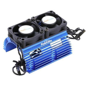 Powerhobby Aluminum Heat Sink With Twin Turbo High Speed Fans Sets For 1:8 Motors With Around 40.8Mm Diameter (Blue)