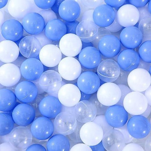 Thenese Pit Balls For Kids, 100 Pcs 2.15 Inches Thicken Soft Plastic Crush Proof Ball Pit Balls Bpa Phthalate Free Baby Toddler Toy Ball With 3 Color White Clear And Blue