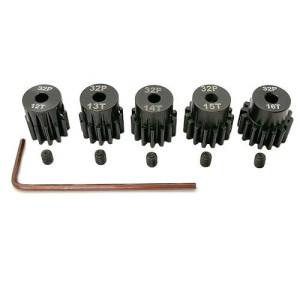 32P Hardened Pinion Gear Set 1/8 Inch Hole 12T 13T 14T 15T 16T With Hex Key (Compatible With 0.8 Metric Pitch)