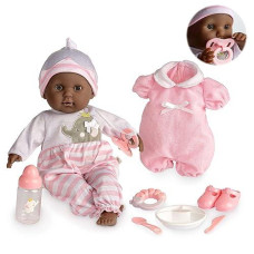 Jc Toys 15 Realistic Soft Body African American Baby Doll With Open/Close Eyes Berenguer Boutique 10 Piece Gift Set With Bottle, Rattle, Pacifier & Accessories Pink Ages 2+