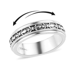 Shop Lc Spinner Ring For Women - Spinning Anxiety Ring For Men - Wedding Band 925 Sterling Silver Platinum Plated Fleur De Lis Aesthetic Jewelry Stress Relief Gifts For Women Size 10 Engagement