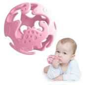 Dinosaur Baby Teething Toys, Food-Grade Silicone Teethers For Babies 0-18 Months, Textured Sensory Balls Teething Toy, Soft And Safe Sensory Chew Toys For Teething Baby Easy To Clean Pink - Ashtonbee