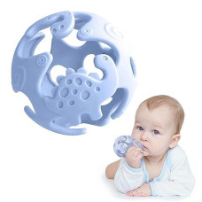 Dinosaur Baby Teething Toys, Food-Grade Silicone Teethers For Babies 0-18 Months, Textured Sensory Balls Teething Toy, Soft And Safe Sensory Chew Toys For Teething Baby Easy To Clean Blue - Ashtonbee