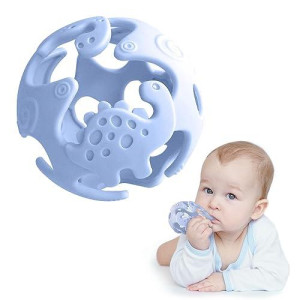 Dino Baby Teething Toys, Food-Grade Silicone Teethers For Babies 0-18 Months, Textured Sensory Balls Teething Toy, Soft And Safe Sensory Chew Toys For Teething Baby Easy To Clean Blue - Ashtonbee