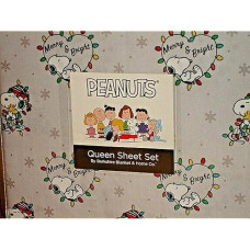 Peanuts Snoopy Merry & Bright Christmas Queen Sheet Set By Berkshire Silver/Gray