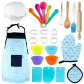 Vanmor Kids Basic Cooking And Baking Sets, 26 Pcs Kids Baking Sets With Kids Chef Hat And Apron For Girls Boys Toddler Dress Up Chef Costume Career Role-Playing Toys For 3456 Years Old Girl Boys Gifts