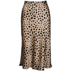 Leopard Skirt For Women Midi Length High Waist Silk Satin Elasticized Cheetah Skirts L