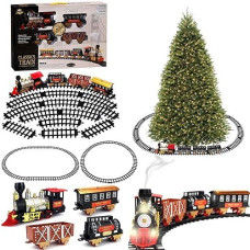 Large Classic Holiday Christmas Tree Train Set With Sounds Lights Smoke For Around Under The Christmas Tree