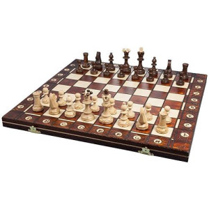Handmade European Wooden Chess Set With 16 Inch Board And Hand Carved Chess Pieces