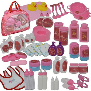 50Piece Baby Doll Feeding & Caring Accessory Set In Zippered Carrying Case - Accessories For Dolls