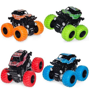 Lonandy 4 Pack Monster Truck Toys For Boys And Girls - Friction Powered Push And Go Toy Cars, Inertia Car Toy Set Stunt Toy Vehicles, Birthday Party Supplies For Toddlers Kids Ages 3+