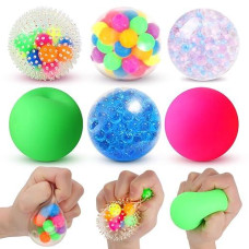 6 Set Squishy Sensory Stress Relief Squeezing Balls For Adults: Best Calming Tool To Relieve Anxiety, Vent Mood And Improve Focus, Easter Basket Stuffers, Goodie Bag Stuffers