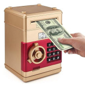 Setibre Piggy Bank, Electronic Atm Password Cash Coin Can Auto Scroll Paper Money Saving Box Toy Gift For Kids (Gold)