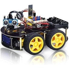 Keyestudio Smart Car Robot,4Wd Programmable Diy Starter Kit For Arduino For Uno R3,Electronics Programming Project/Stem Educational/Science Coding Kit For Teens Adults,15+