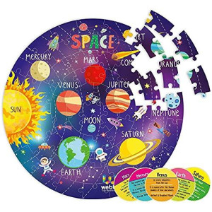 Webby Amazing Outer Space Solar System 60 Pieces Jigsaw Floor Puzzle with 4 Double Sided Flashcards (Multicolour)