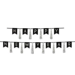 Happy New Year Silver Tassel Banner- 2 Pcs.