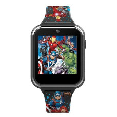 Accutime Kids Marvel Avengers Black Educational Touchscreen Smart Watch Toy For Girls, Boys, Toddlers - Selfie Cam, Learning Games, Alarm, Calculator, Pedometer And More (Model: Avg4597Az)