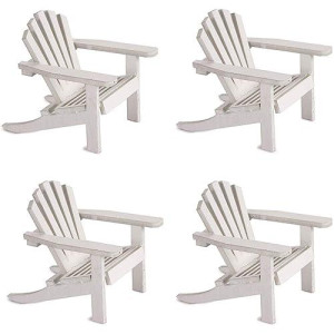 Wood Adirondack Miniature Chair - Wedding Cake Topper Mini Doll Furniture Top Decoration Favor Beach Theme, Great For Dollhouse (White, 4 Pack)