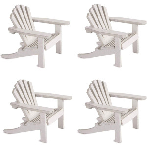 Wood Adirondack Miniature Chair - Wedding Cake Topper Mini Doll Furniture Top Decoration Favor Beach Theme, Great For Dollhouse (White, 4 Pack)