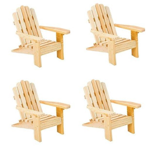 Od Adirondack Miniature Chair - Unfinished Natural Wood Wedding Cake Topper Favor Mini Doll Furniture Dollhouse Top Decoration Beach Theme (4 Pack)