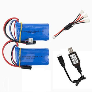 7.4V 1500Mah Li-Ion Battery Rechargeable Battery Pack 5500 Plug For Mjx T640 F39 F49 T39 Rc Aircraft Syma 822 Rc Quadcopter Drone 2 Pack With Usb Charging Cable