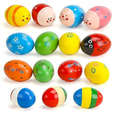 Poplay 15 Pcs Wooden Percussion Musical Egg Maracas Egg Shakers For Party Favors Easter Basket Stuffers Fillers Classroom Prize Supplies Musical Instrument