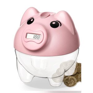 Younion Piggy Bank for Kids, Digital counting coin Bank, Automatic coin counter Totals All US coins, Money Saving Jar with LcD Display, Pink