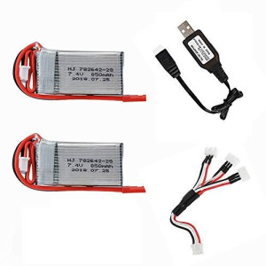 7.4V 850Mah Li-Po Battery For Syma F1 Rc Helicopter Hj370 Yd712 Rc Aircraft Yd921 Dh7014 Tak Rc Helikopter Ucak Bolum Rc Drone 2 Pack With Usb Charger Cable