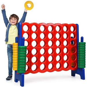 Costzon 4-In-A-Row 4-To-Score Giant Games For Kids & Adults, Indoor Outdoor Party Family Connect Plastic Game, 4 Feet Wide By 3.5 Feet Tall W/42 Jumbo Rings & Quick-Release Slider (Blue)