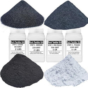 Total 6 Lbs Weight Rock Tumbler Grit Set, 4 Step Tumbling Media Refill-Coarse/Medium/Pre-Polished/Final Polish, Silicone Carbide Polisher Grit For Any Rock Tumbler, Rock Polisher, Stone Polisher