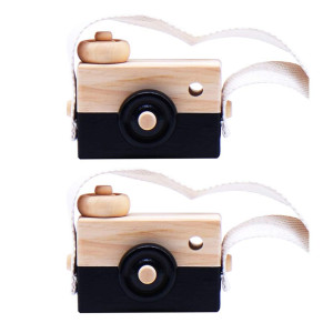 Toyvian 2Pcs Simulation Camera Toy Small Wooden Camera For Kids Outdoor Photo Props For Kids (Black)