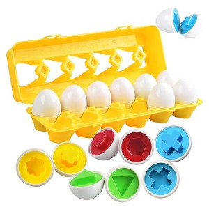 CPSYUB Toddler Toys, 18 Month Toys, Easter Eggs Learning Toys for 1, 2, 3 Year Old Girls / Boys, Montessori Matching Eggs Educational Color & Shape Recognition Skills Gifts Toys BPA Free (12 Eggs)