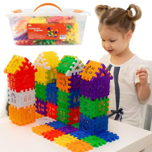 Rainbow Toyfrog Waffle Blocks For Toddlers & Kids 96 Pcs Jumbo Toy Building Sets- Stem Building Toys With Storage Container -Kindergarten Toys Preschool Manipulatives For Toddlers