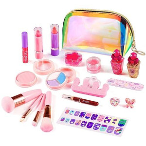 Auney Girls Makeup Kit Real Kids Make Up Set With Cute Cosmetic Bag, Washable Play Makeup Toys For Little Girls