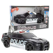 Friction Powered Police Car Toy Rescue Vehicle With Lights And Siren Sounds For Boys Toddlers And Kids, Pull Back 1:20 Diecast Emergency Transport Vehicle Car