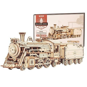 Rokr 3D Wooden Puzzle For Adults-Mechanical Train Model Kits-Brain Teaser Puzzles-Vehicle Building Kits-Unique Gift For Kids On Birthdaychristmas Day(1:80 Scale)(Mc501-Prime Steam Express)