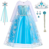 Itvti Little Girls Princess Costume Blue Cosplay Dress Up For Halloween Party With Accessories, Blue, 5-6 Years (Label 130)