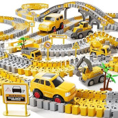 Ihaha 236 Pcs Construction Toys Race Tracks For Boys Kids Toys, 6 Pcs Construction Car And Flexible Track Playset Create A Engineering Road For 3 4 5 6 Year Old Boys Girls Toys