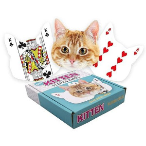 Gamago Kitten Playing Cards - Kitten Shaped Deck Of Cards To Play Your Favorite Card Games For Cat Lovers, Birthdays, Stocking Stuffers, White Elephant, Multicolor, 3