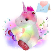 Glow Guards Light up Musical Unicorn Stuffed Animal Soft Hugging Glowing Singing Plush Toy with LED Night Lights Nursery Songs Children's Day Birthday for Toddler Kids, 13''