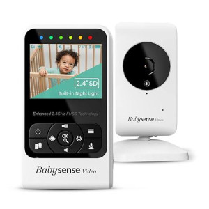 New Babysense Video Baby Monitor with camera and Audio, Long Range, Room Temperature, Infrared Night Vision, Two Way Talk Back, Lullabies and High capacity Battery, Model V24R