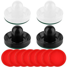 Coopay Air Hockey Pushers And Red Air Hockey Pucks, Goal Handles Paddles Replacement Accessories For Game Tables(4 Striker, 8 Puck Pack) (White And Black)