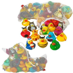 Kicko Assorted Rubber Ducks With Mesh Bag - 50 Ducklings, 2 Inch - Jeep Ducks For Kids, Baby Bath Toys, Sensory Play, Stress Relief, Novelty, Stocking Stuffers, Classroom Prizes, Supplies, Holidays