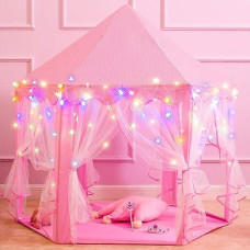 Princess Tent Girls Large Playhouse Kids Castle Play Tent With Star Lights, Bonus Princess Tiara And Wand Toy For Children Indoor & Outdoor Games, 55" X 53" Gifts Age 3+