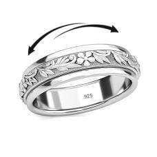 Shop Lc Spinner Ring For Women - Spinning Anxiety Ring For Men - Wedding Band 925 Sterling Silver Platinum Plated Flower Floral Jewelry Stress Relief Gifts For Women Size 8 Engagement Bridal