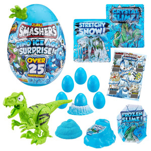 Smashers Dino Ice Age Raptor Series 3 by ZURU Surprise Egg with Over 25 Surprises - Slime, Dinosaur Toy, collectibles, Toys for Boys and Kids (Raptor) , Blue