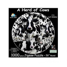 Sunsout Inc - Herd Of Cows - 1000 Pc Round Jigsaw Puzzle By Artist: Lori Schory - Finished Size 26" Rd - Mpn# 35102