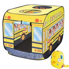 Fun Little Toys School Bus Pop Up Tent Kids Foldable Play Tent With School Backpack For Toddlers 1-3 Indoor & Outdoor Playhouses Boy Birthday Gift