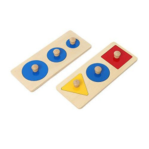 Montessori Multiple Shape Puzzle/Single Shape Puzzle First Puzzle For Toddler Jumbo Knob Wooden Puzzle Geometry Shape Puzzle Preschool Learning Material Shape & Color Sorter (Multiple Shape Puzzles)